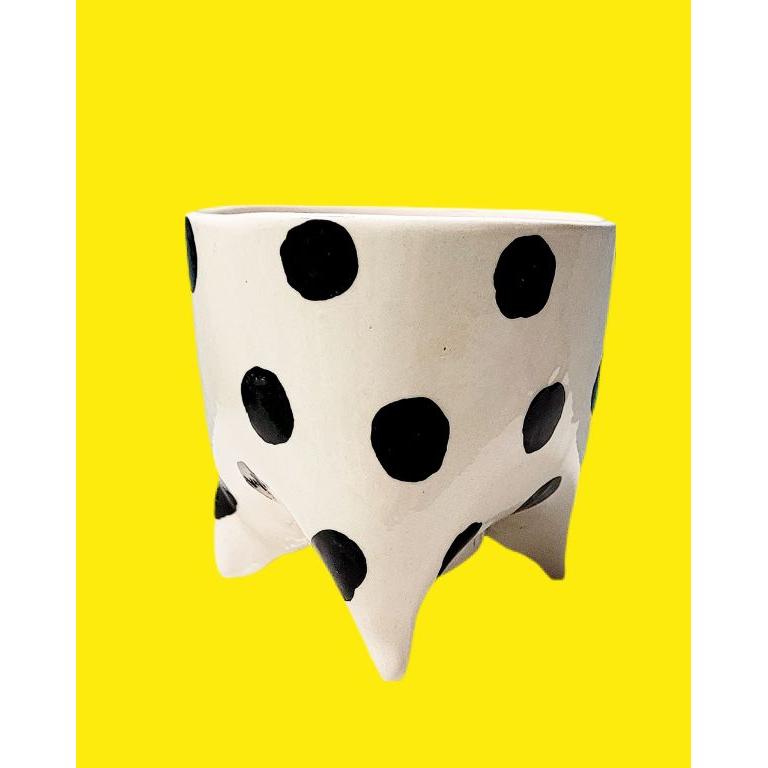 Siyah Beyaz Ayaklı Seramik Saksı