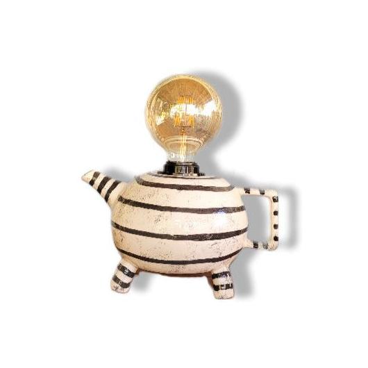 Siyah Çizgili Çaydanlık Formlu Abajur