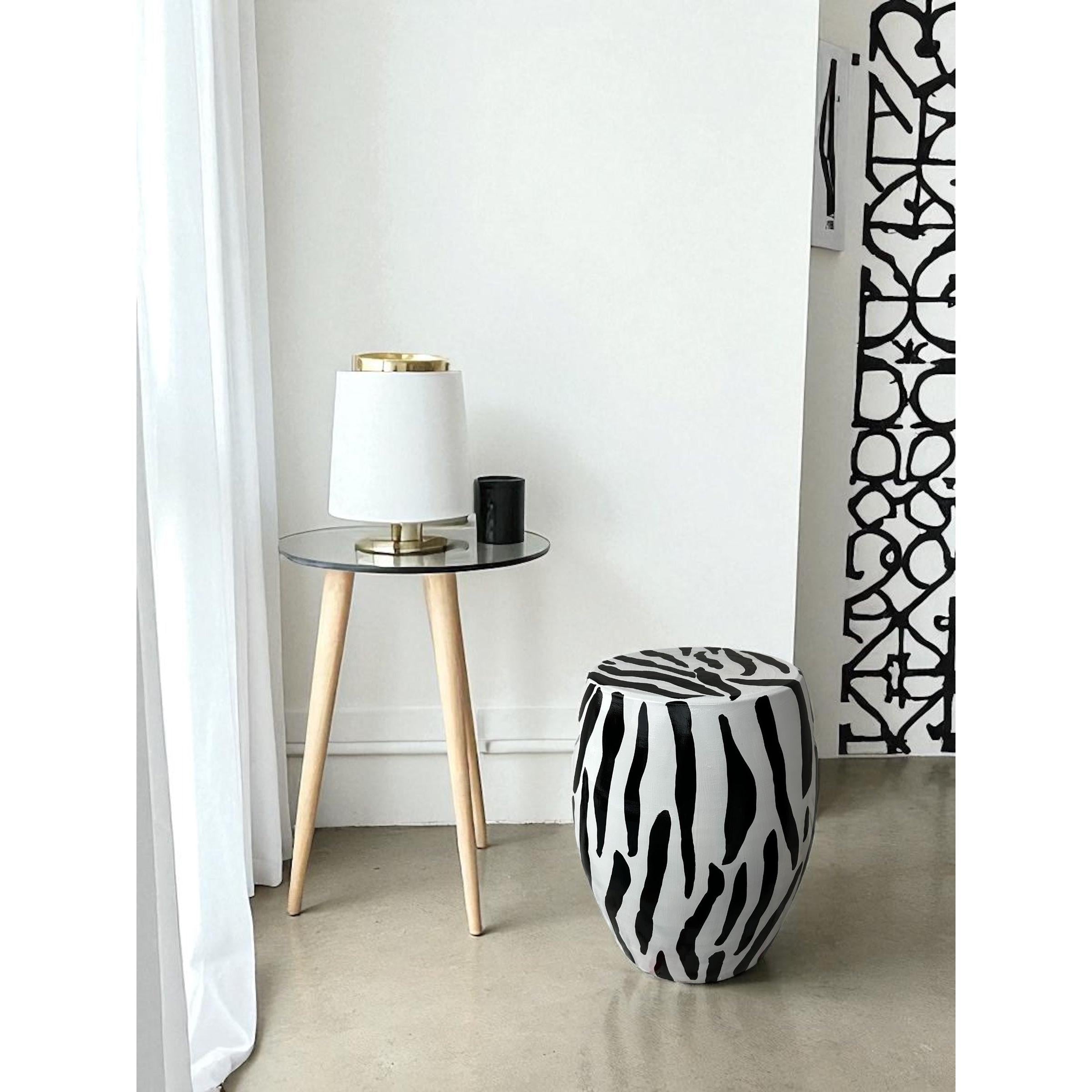 Siyah Zebra Desen Seramik Sehpa