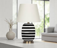Siyah/Krem Çizgili MADRİD Seramik Abajur-Abajur-Moena Studio-Krem-NowShopFun