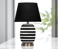 Siyah/Krem Çizgili Madrid Seramik Abajur-Abajur-Moena Studio-Siyah-NowShopFun