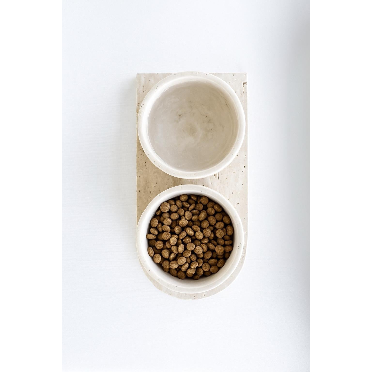 Traverten Kedi/Köpek Mama Ve Su Kabı