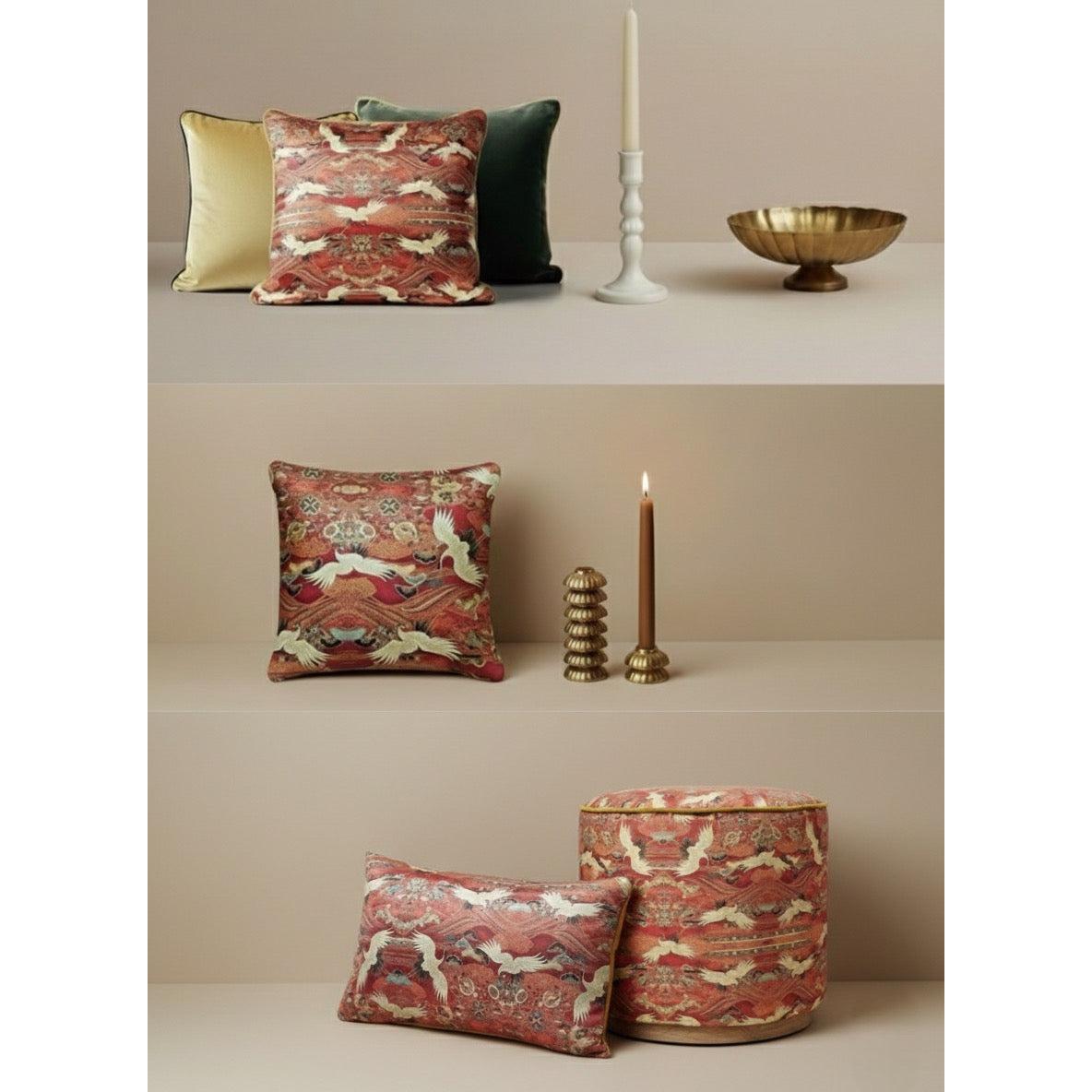 Turna Kuşu Parlak Kadife Kırlent Kılıfı