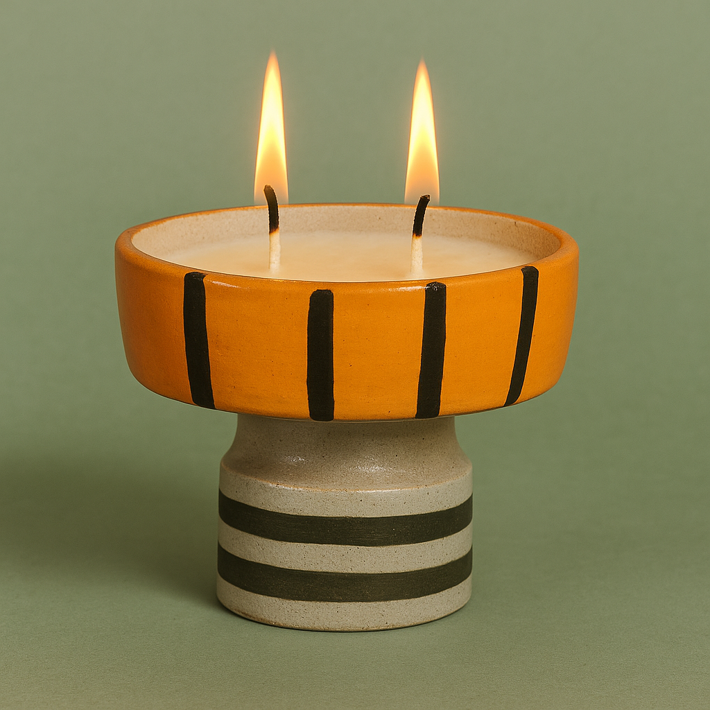 Turuncu Ayaklı Seramik Mum Kasesi