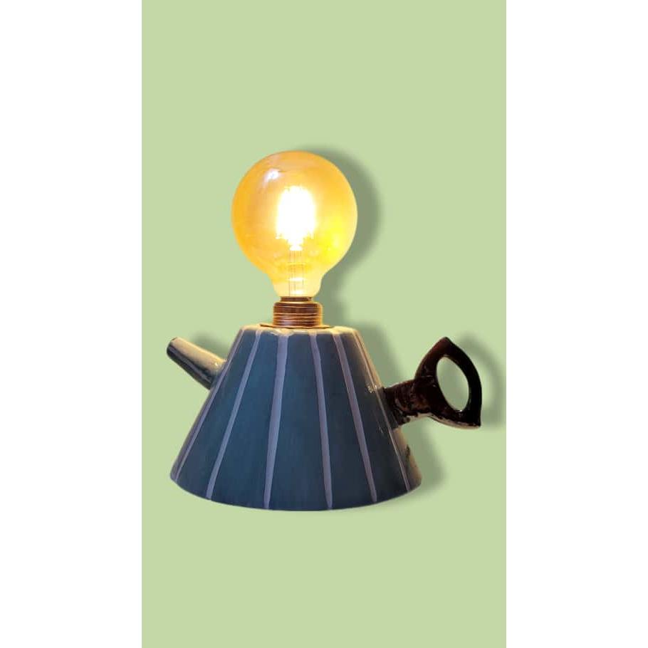 Pastel Yeşil Çizgili Çaydanlık Formlu Aydınlatma Abajur