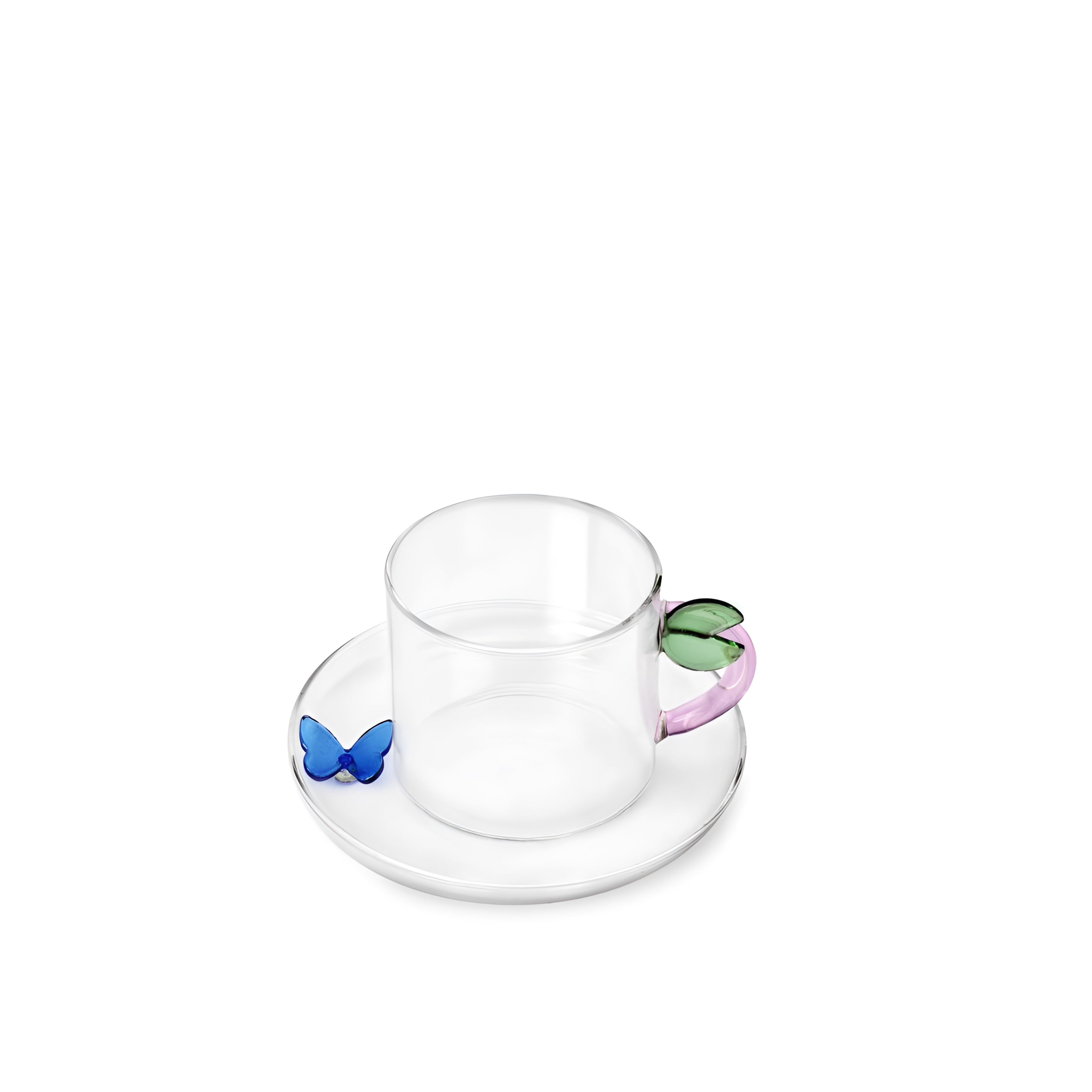 Yaprak ve Kelebek Figürlü Borosilikat Cam Çay Fincanı