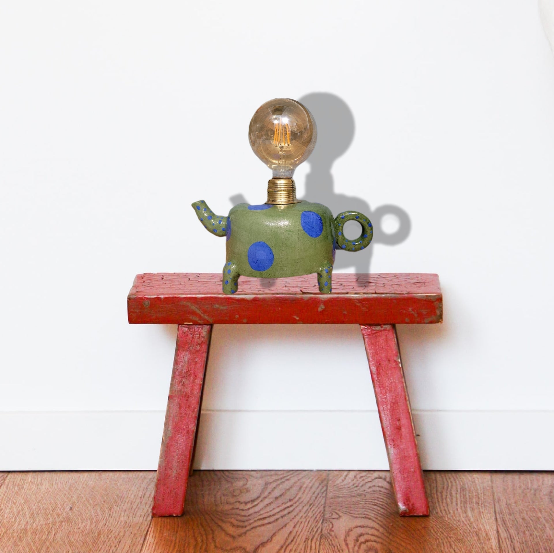 Yeşil Retro Çaydanlık Formlu Abajur