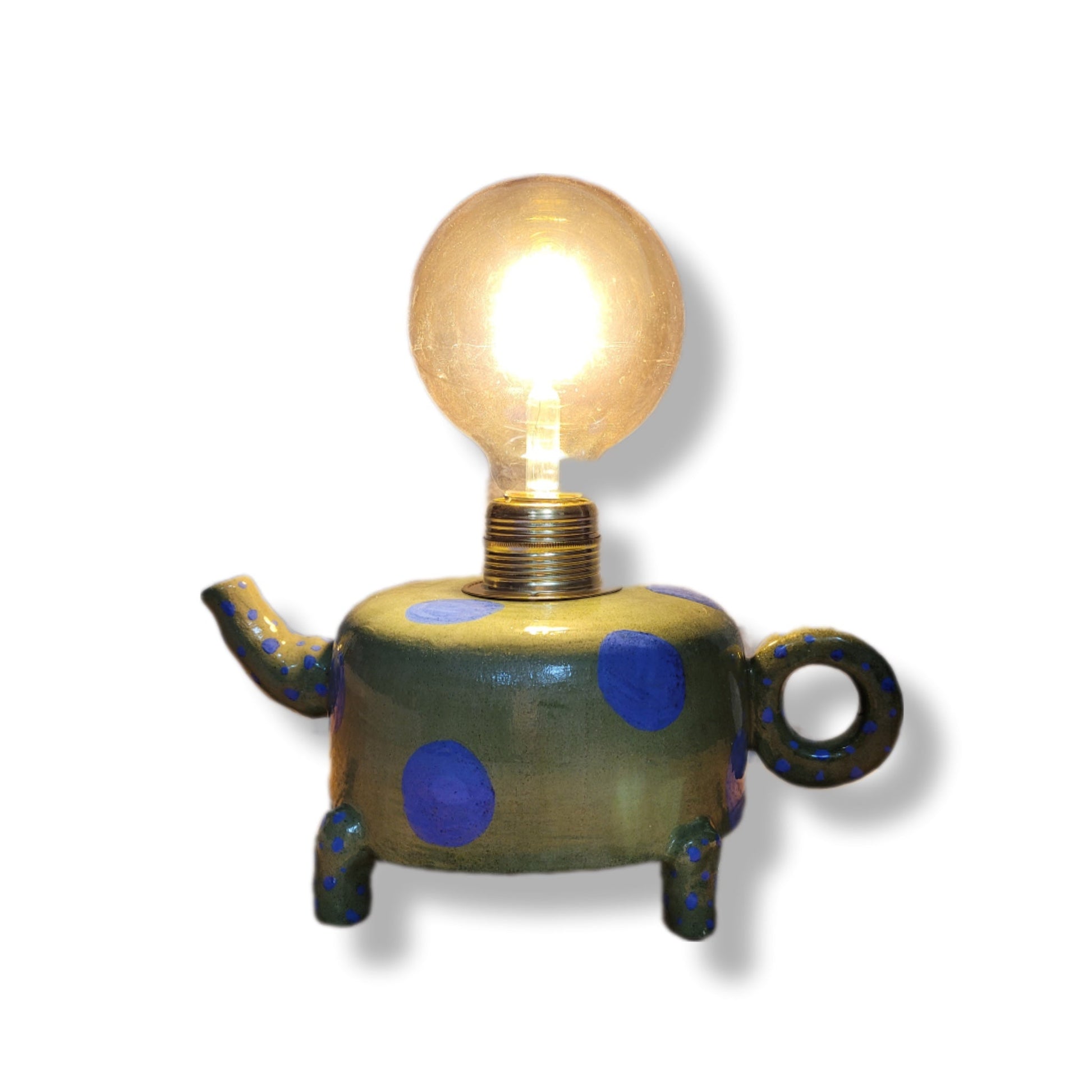 Yeşil Retro Çaydanlık Formlu Abajur