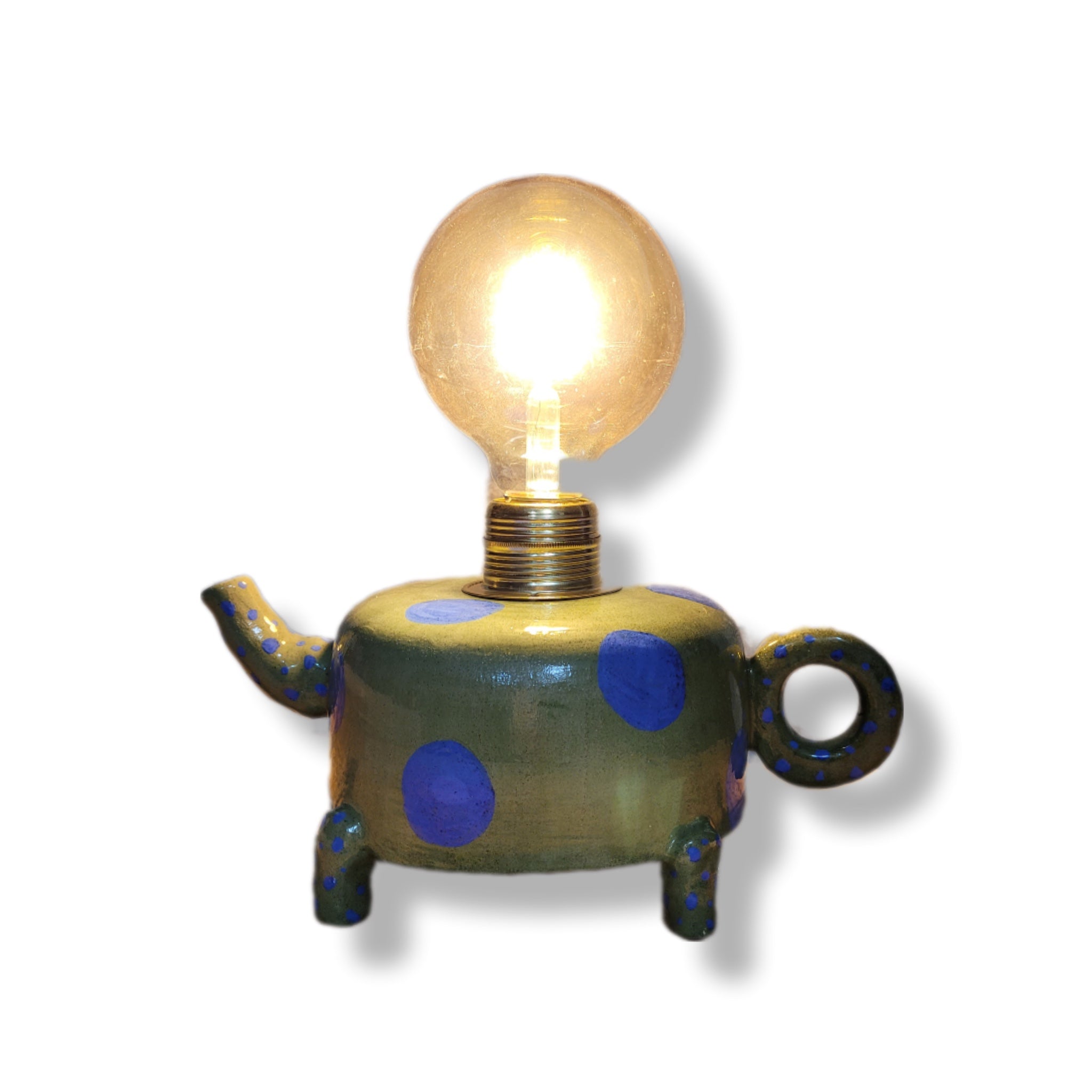 Yeşil Retro Çaydanlık Formlu Abajur