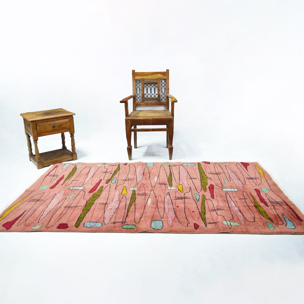 Zeki Müren Tasarımı Pembe Renk Retro Isparta Halısı 123X211 Cm