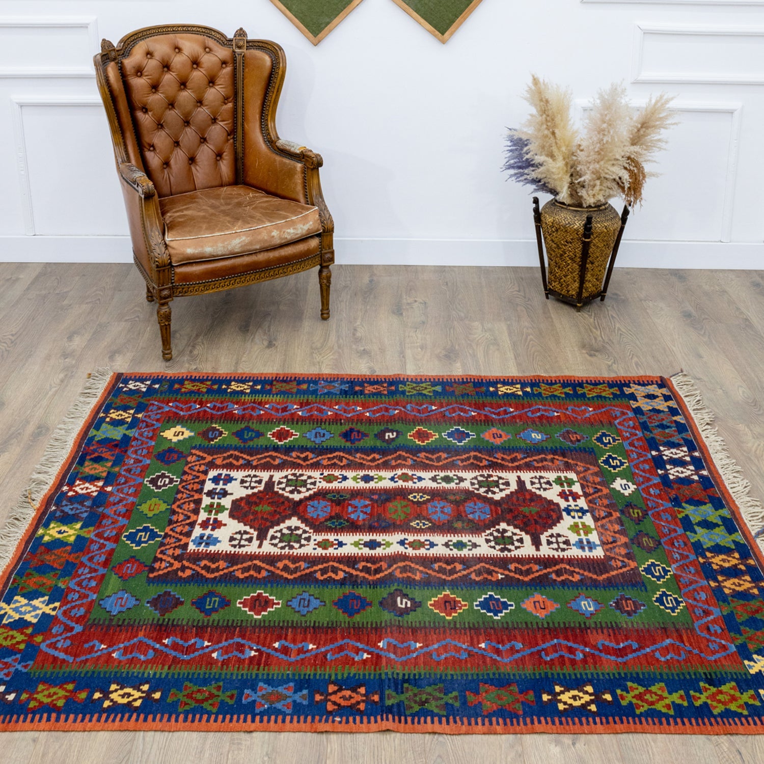 Abçar El Dokuma İnce Vintage Köy Kilim 141x184 cm