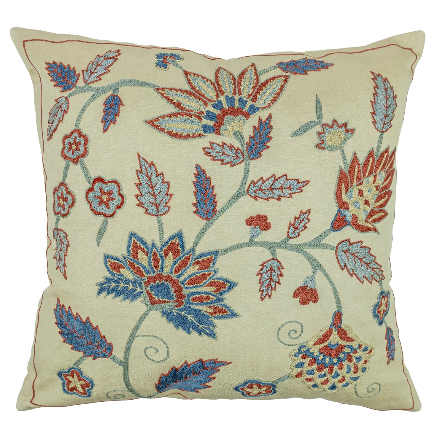 Abike Çiçek İşlemeli İpek Kırlent