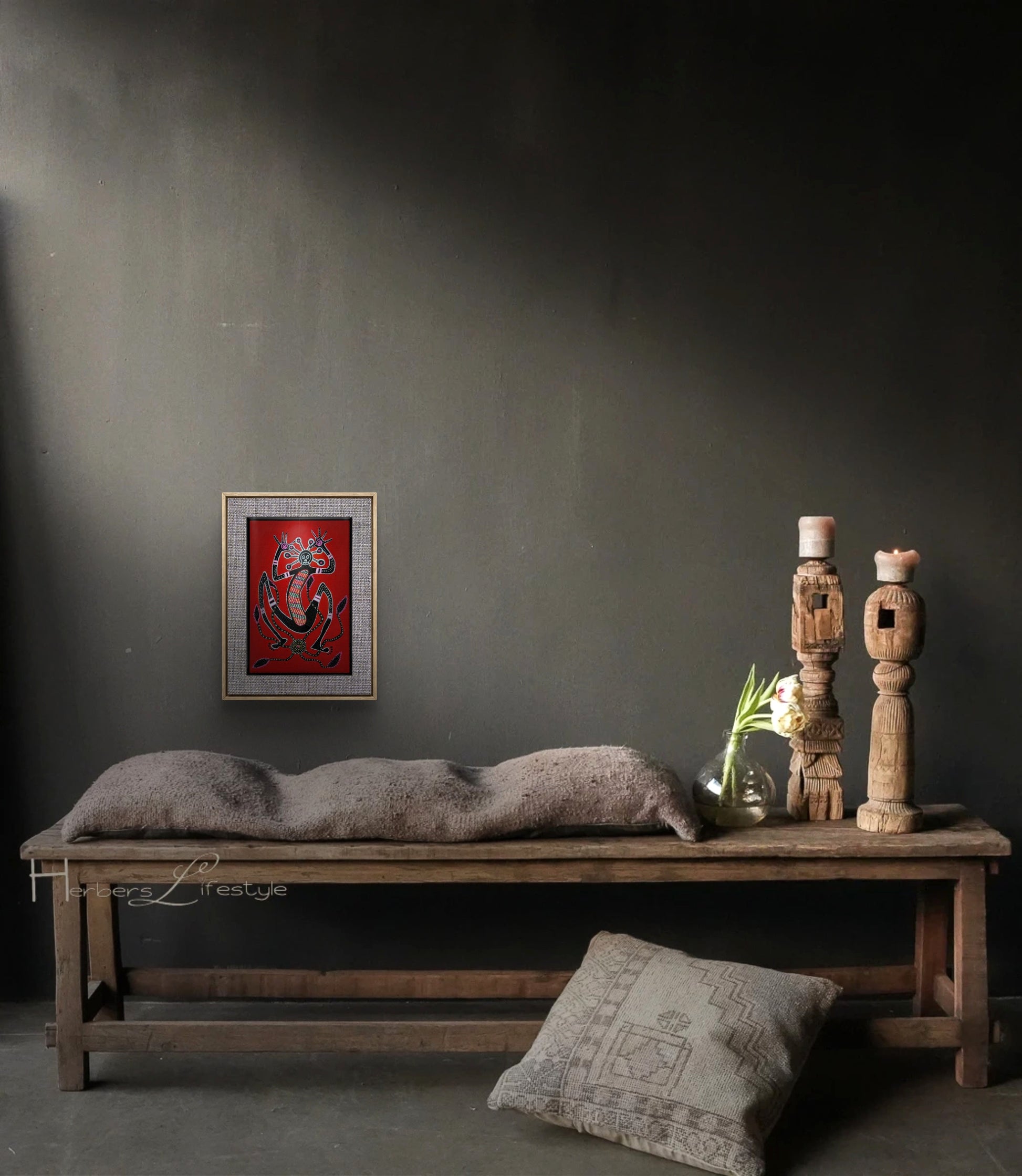 Aborjin Folk Tablo El Yapımı Ahşap Üzerine Akrilik Duvar Dekoru