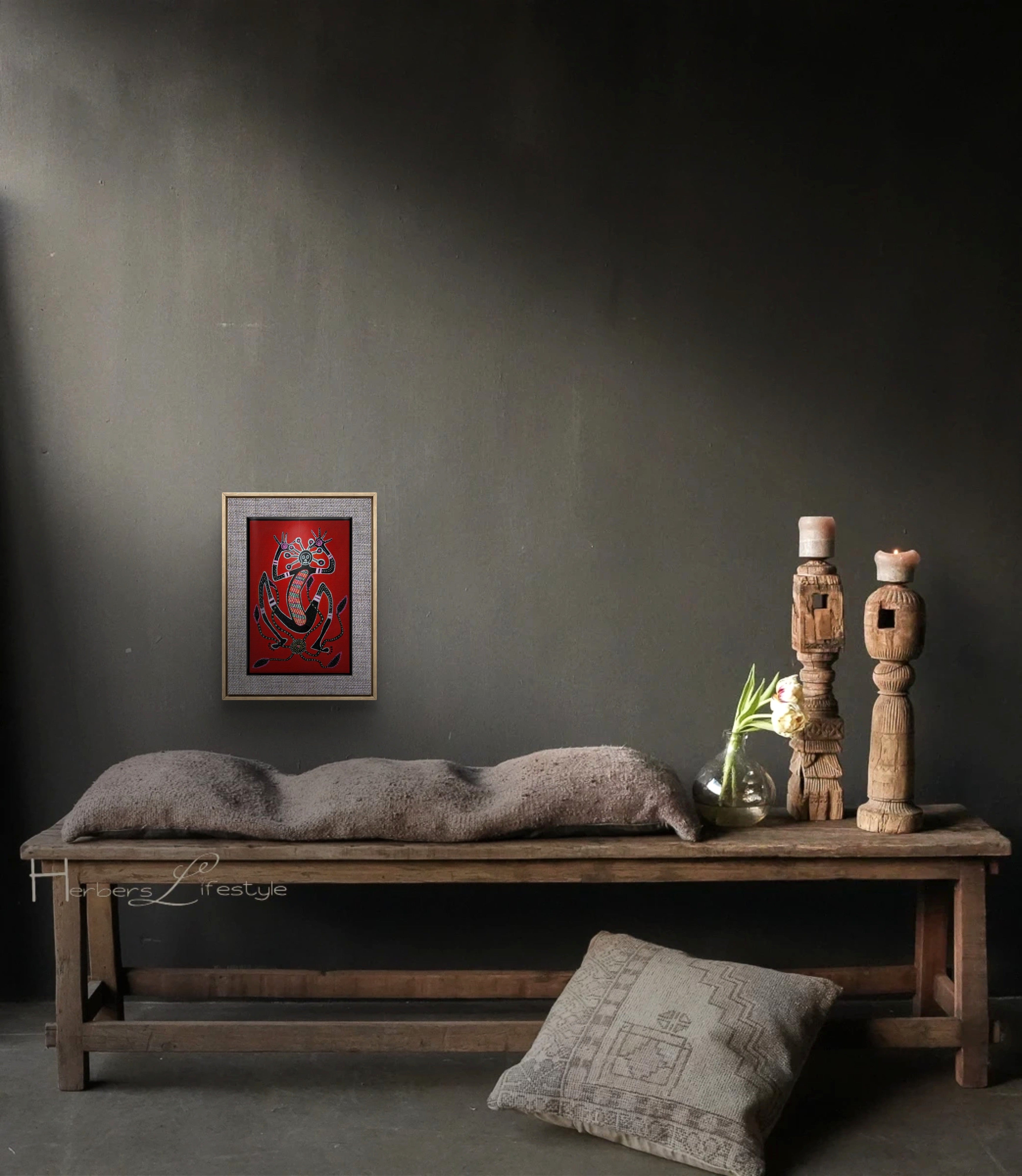 Aborjin Folk Tablo El Yapımı Ahşap Üzerine Akrilik Duvar Dekoru