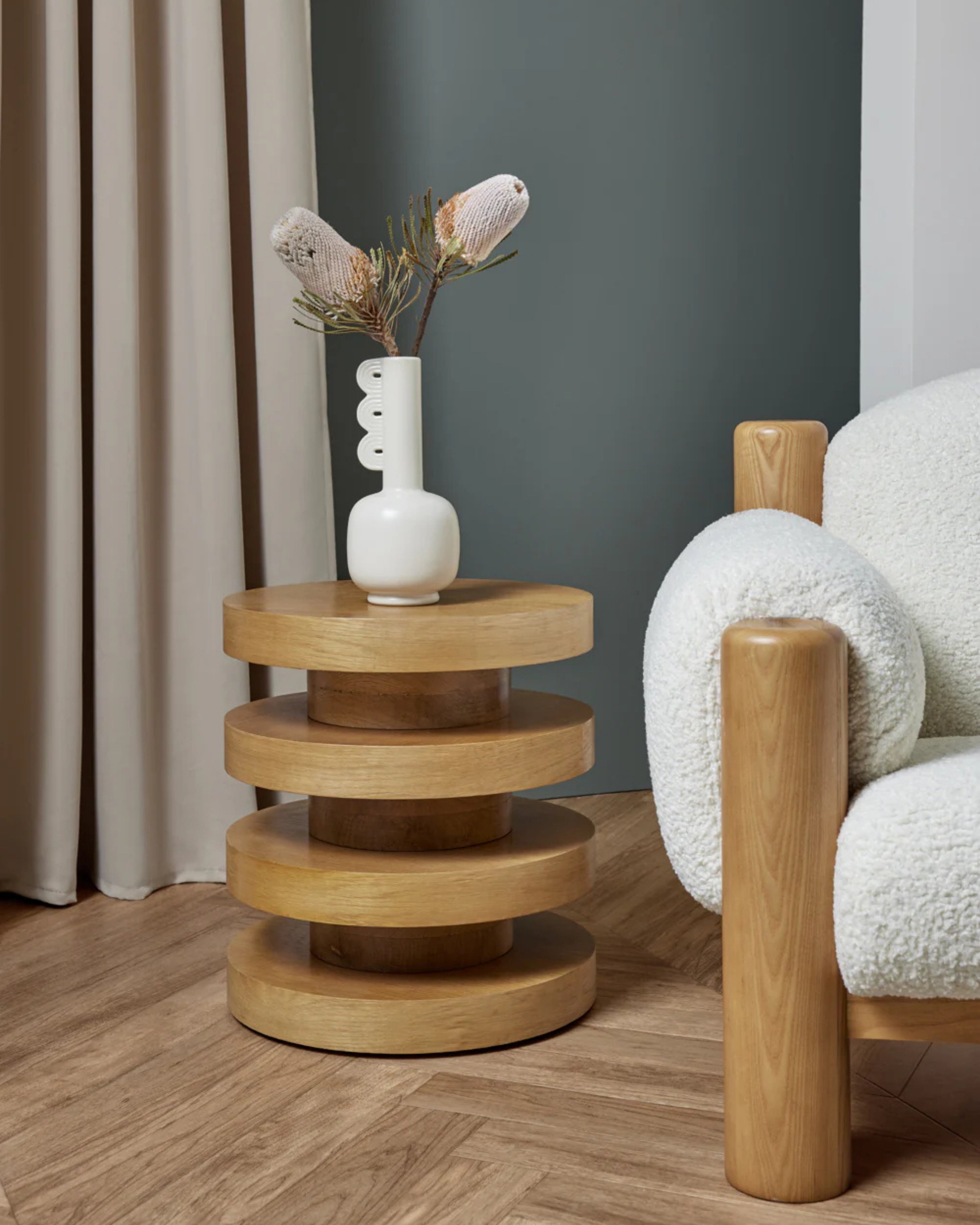 Adira Ahşap Yuvarlak Tabure Yan Sehpa-Yan Sehpa-Regen Studio-Meşe-NowShopFun