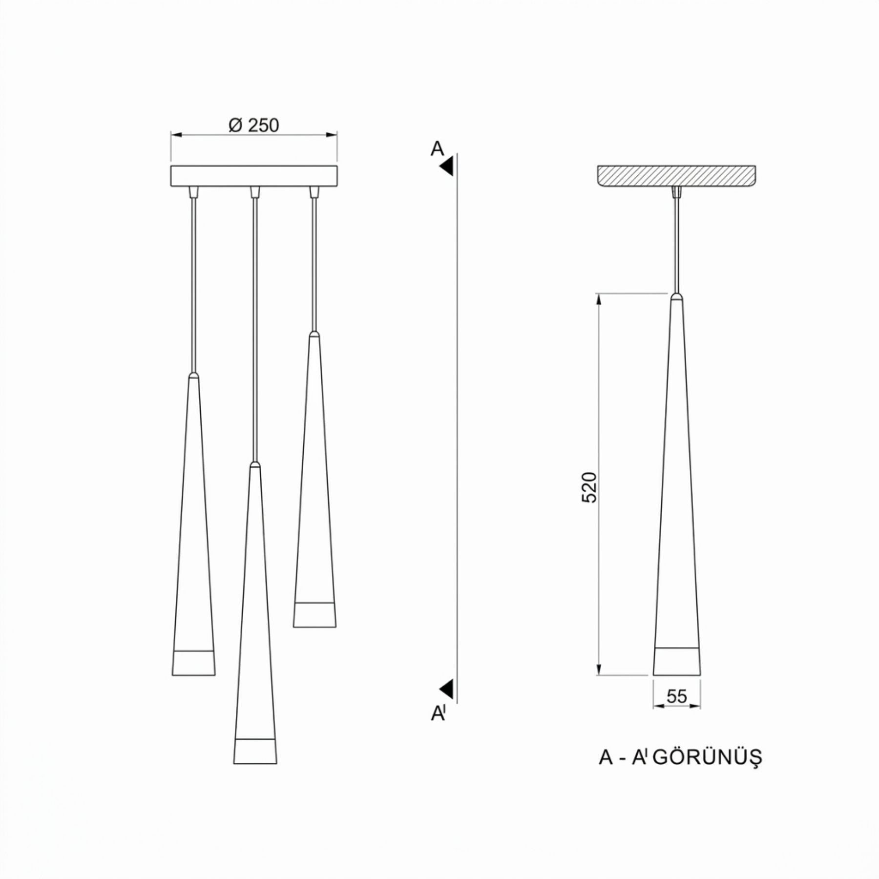 Konik Max Yuvarlak Rozanslı Led Sarkıt Avize 25 Cm
