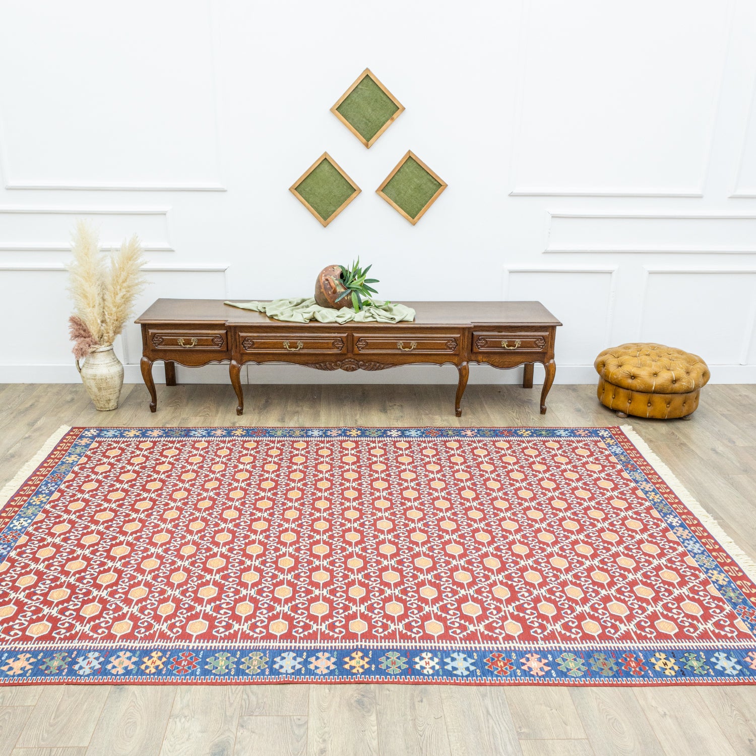 Ahil El Dokuma Kırmızı Yün Kilim 209x297 cm
