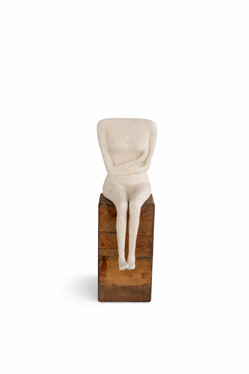 Ahşap Kaideli Seramik Heykel Headless but Happy