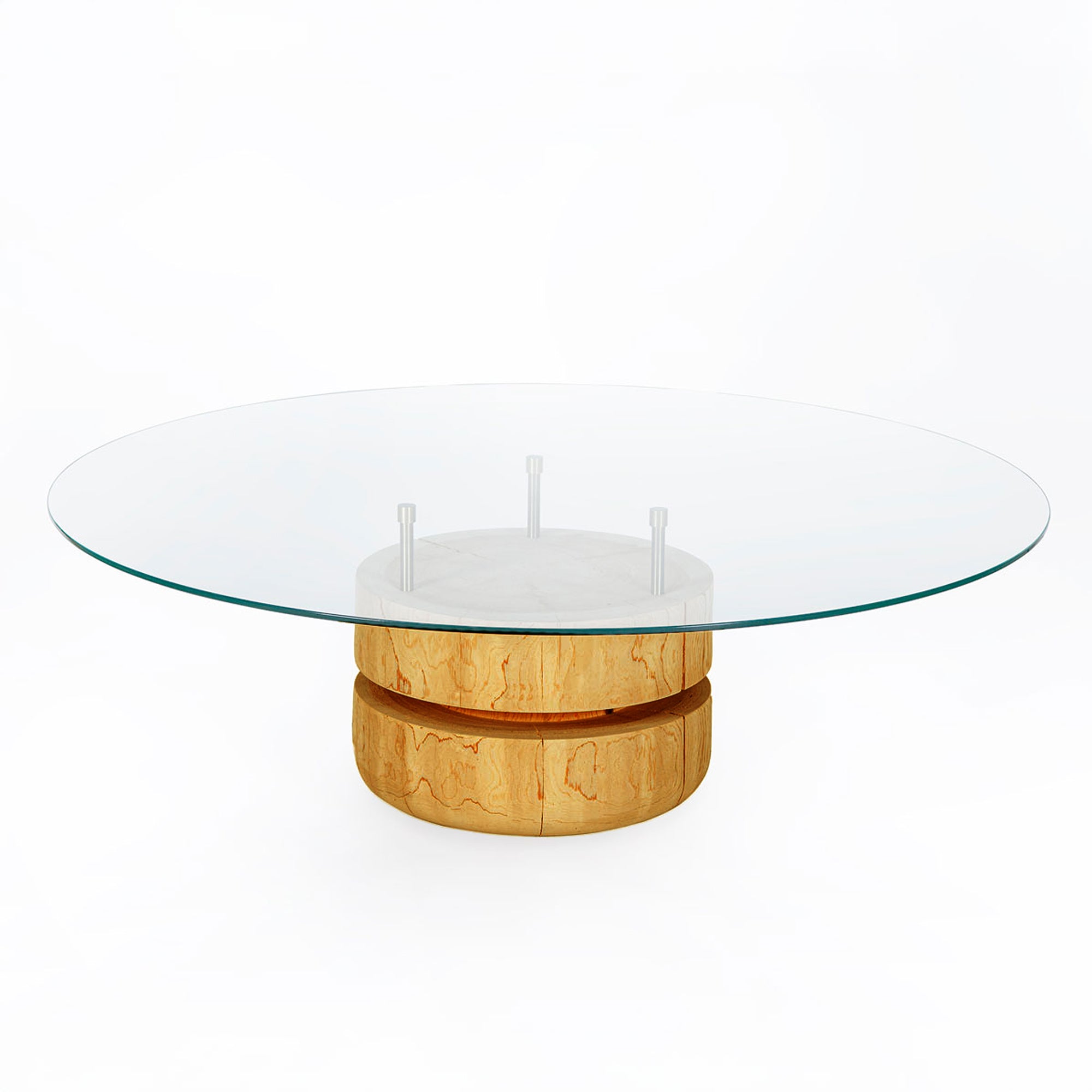 Bookworm Orta Sehpa, Masif Sedir, Cam Tablalı, Yuvarlak