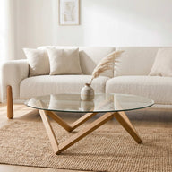 Nora Yuvarlak Cam Orta Sehpa-Orta Sehpa-Furnirem-Meşe-NowShopFun