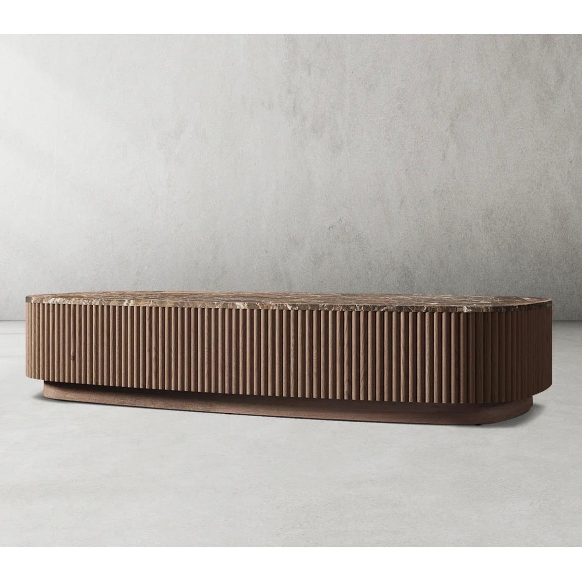 Alora Mermer Detaylı Ahşap Orta Sehpa