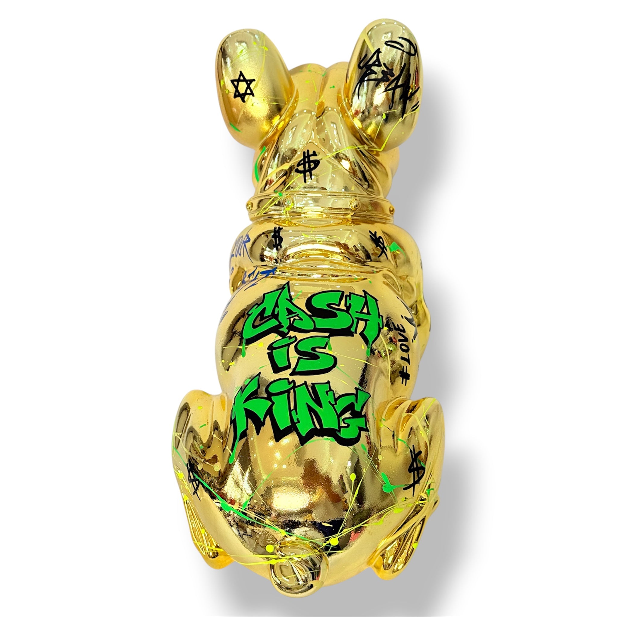 Altın Krom Bulldog Heykeli – Cash Is King Graffiti Tasarım