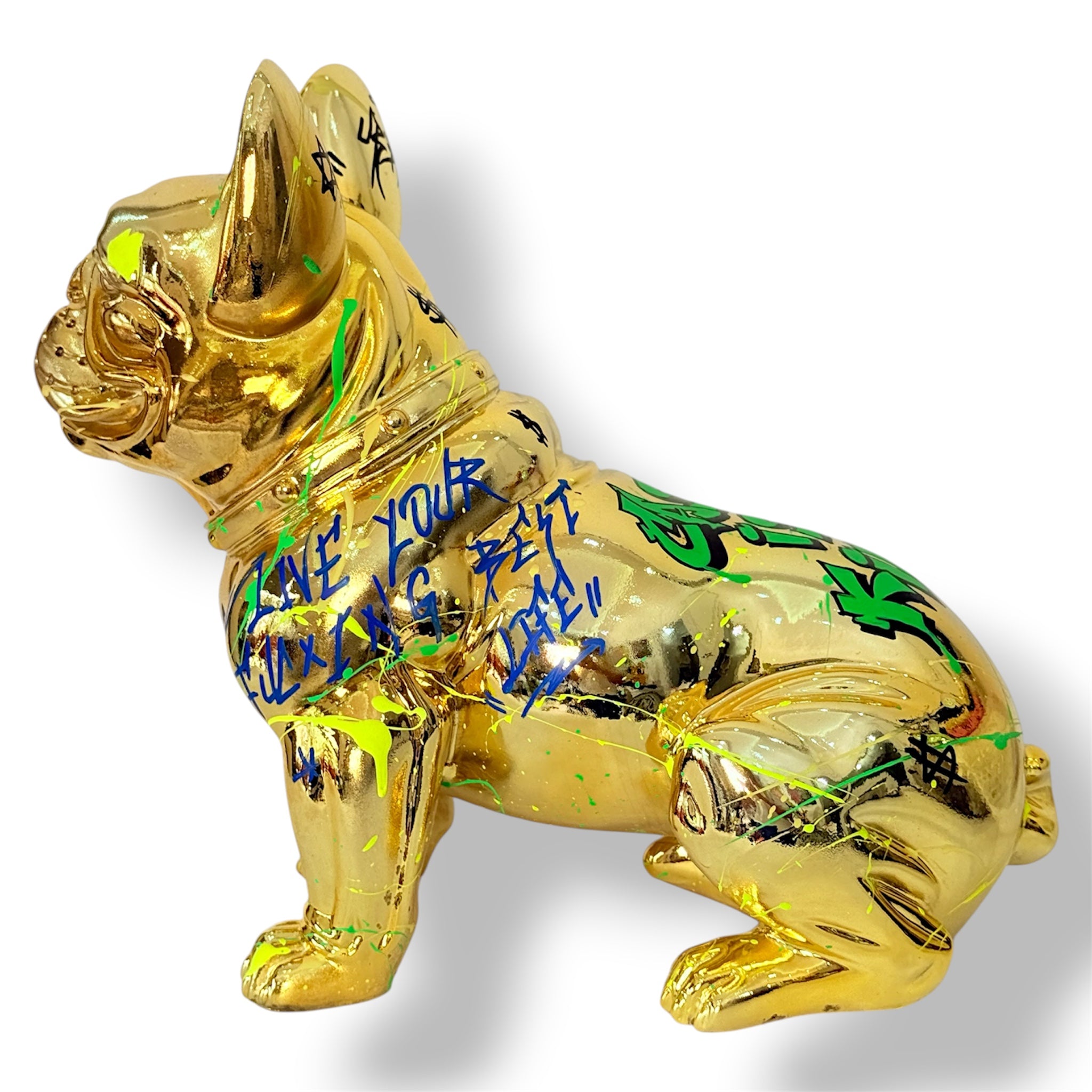 Altın Krom Bulldog Heykeli – Cash Is King Graffiti Tasarım