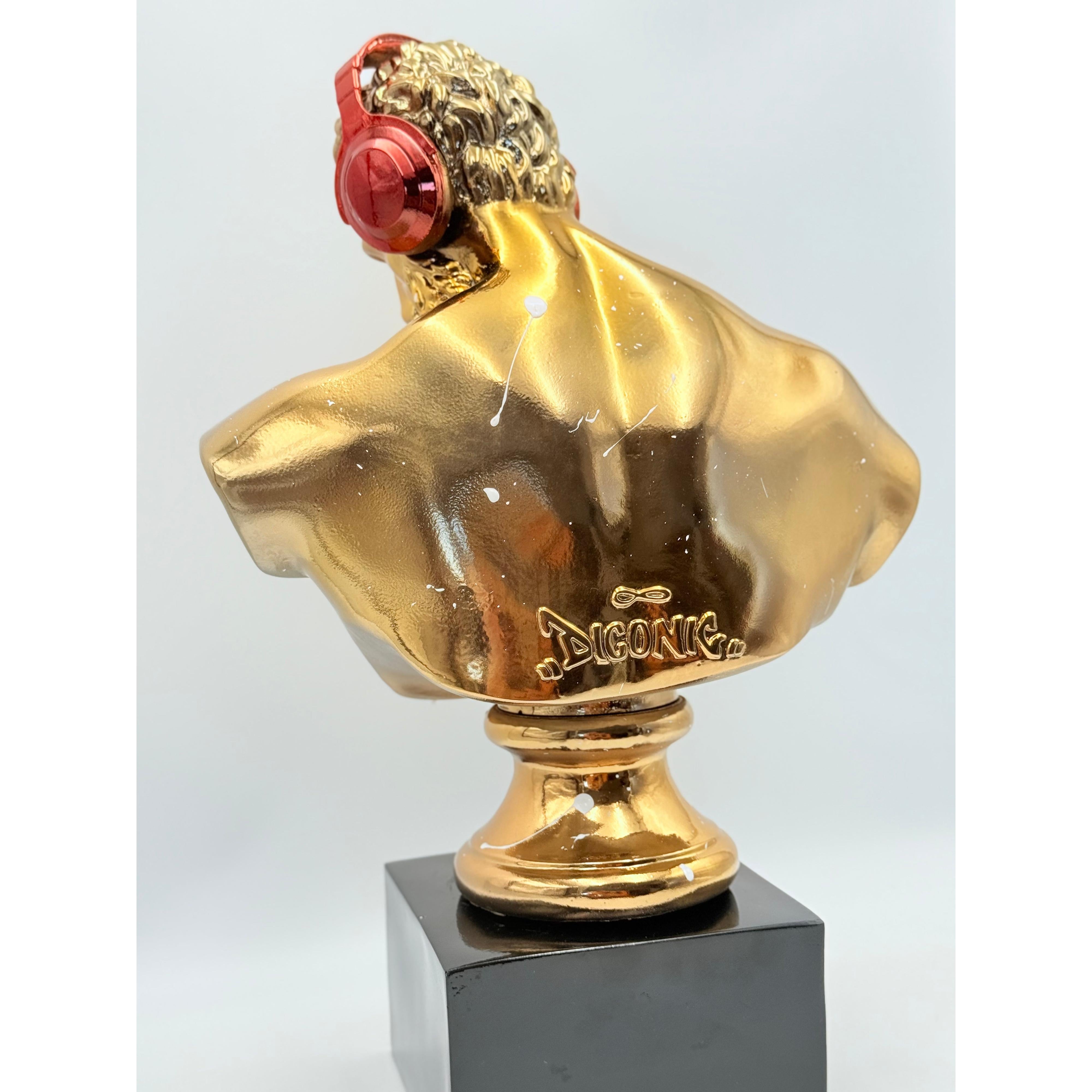 Altın Krom Kulaklıklı King Motto Herkül Heykeli