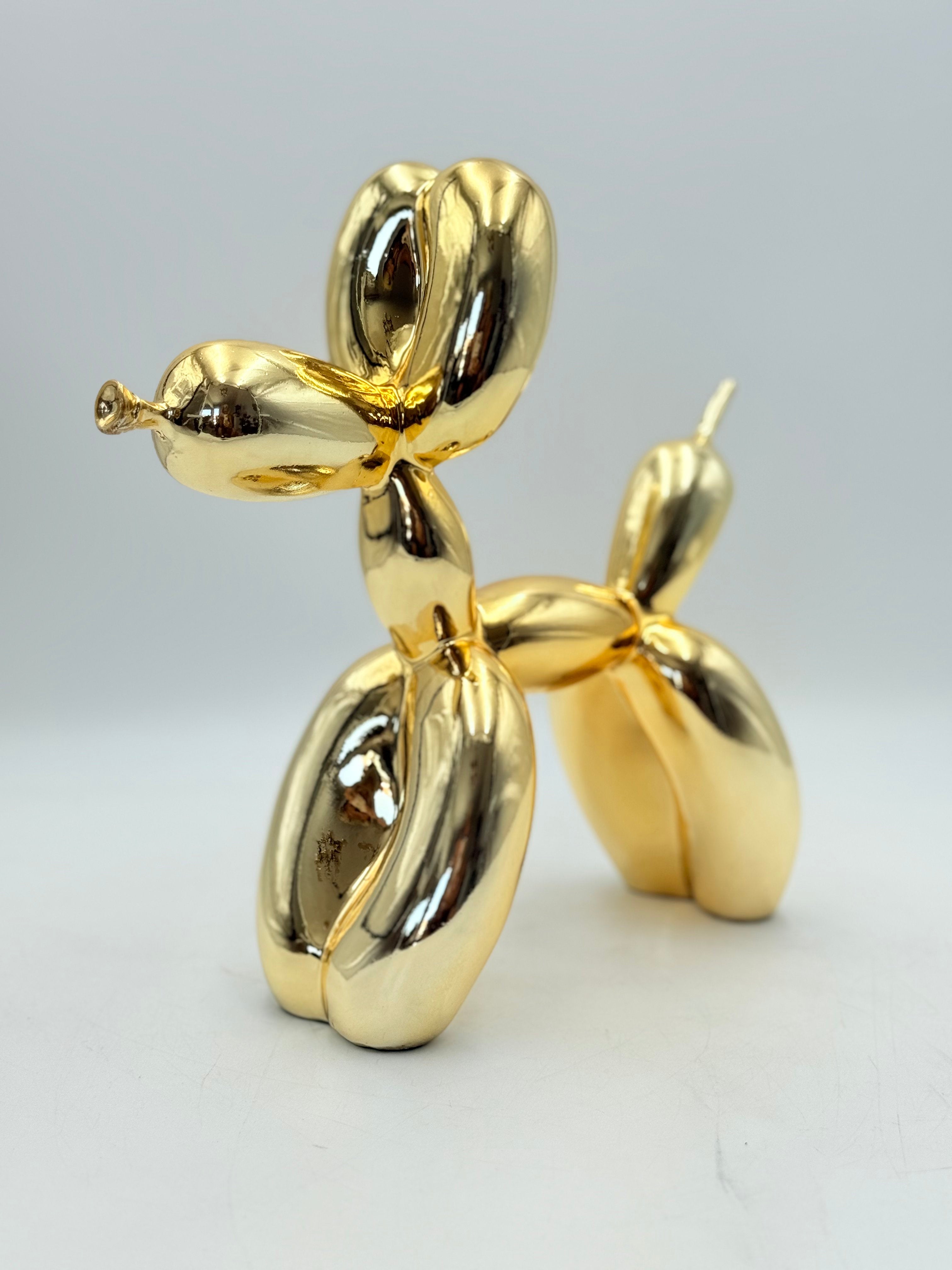 Altın Sarısı Krom Balon Köpek Heykeli – İkili Set