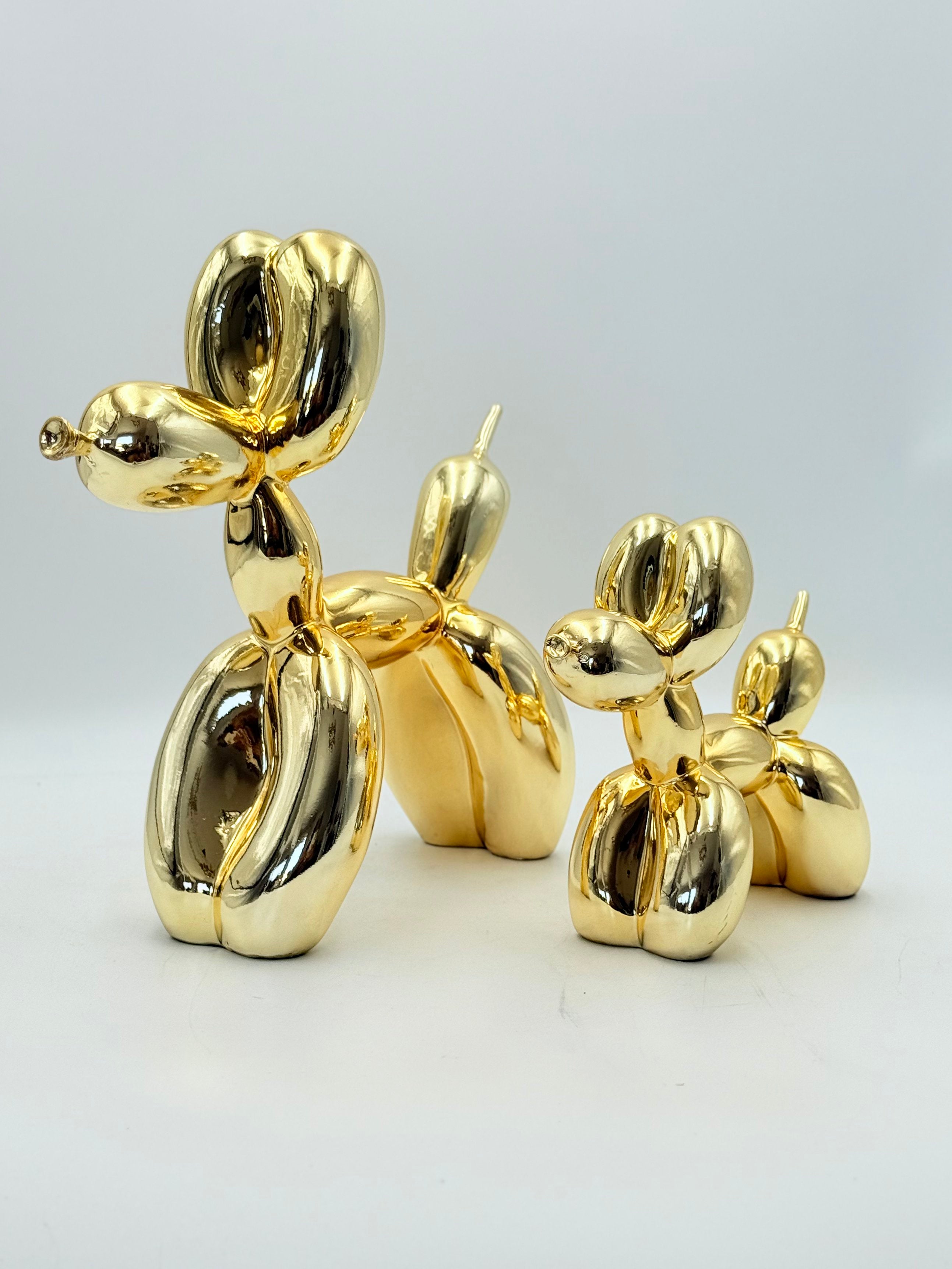 Altın Sarısı Krom Balon Köpek Heykeli – İkili Set