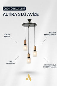 Altira 3'lü Ahşap Sarkıt Avize