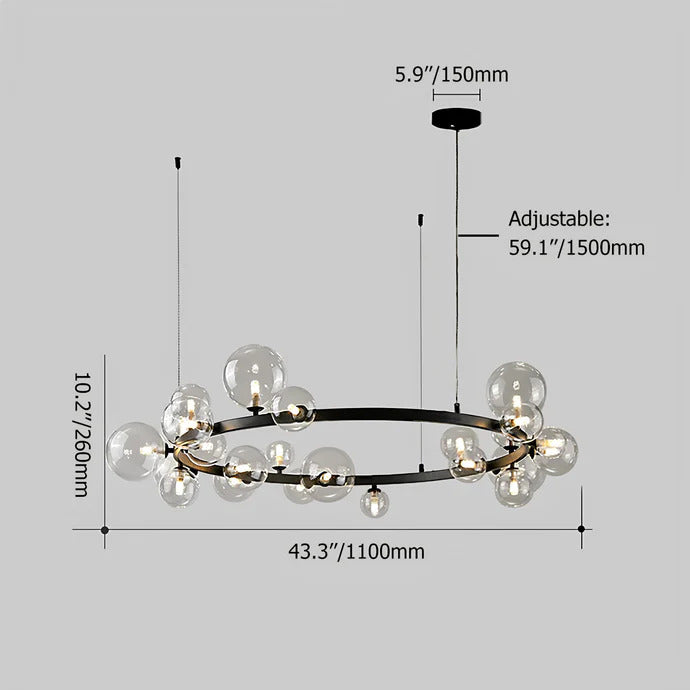 Alyuvar Tavan Aydınlatması ölçüleri: 1100 mm genişlik, 260 mm yükseklik, 1500 mm ayarlanabilir kablo uzunluğu. G-9 duy uyumlu modern avize.