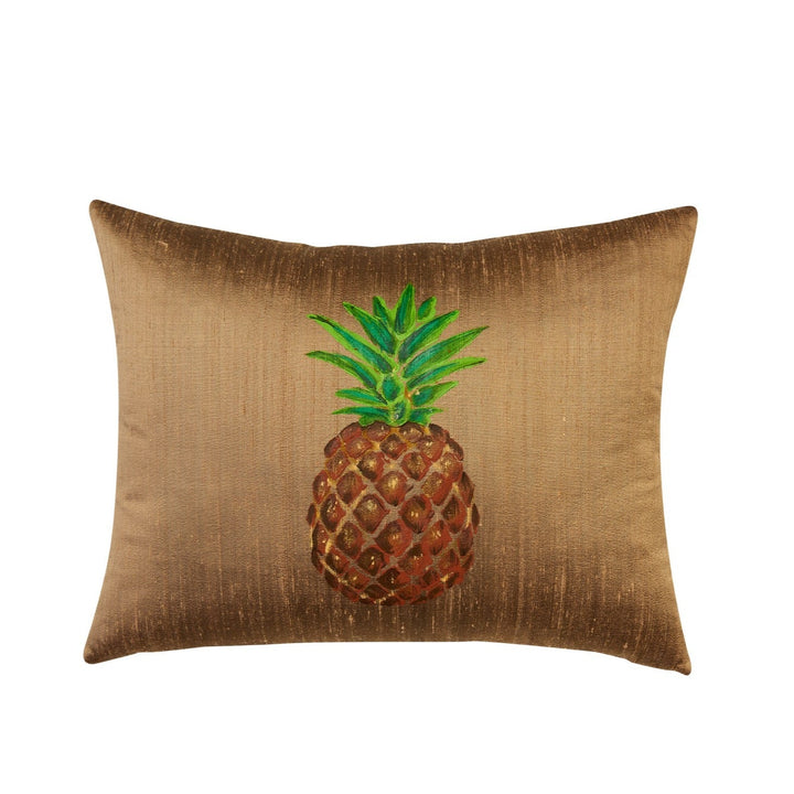 Ananas Desenli İpek Şantuk Üzerine El Boyaması Yastık-Yastık & Kırlent-ALPAQ STUDIO-NowShopFun