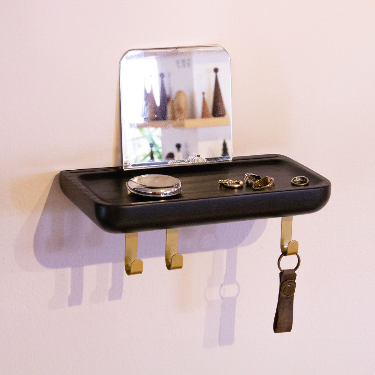 Aynalı Ahşap Uçan Raf