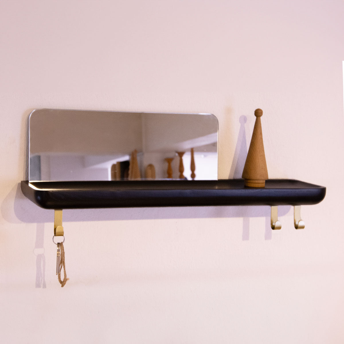 Aynalı Ahşap Uçan Raf