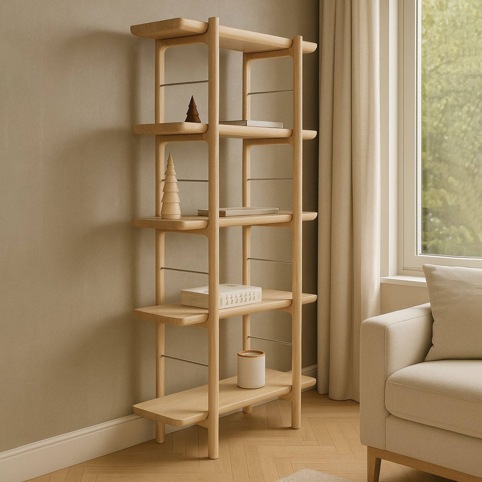 Homeland Kitaplık, Uzun, Meşe, 4 Raflı