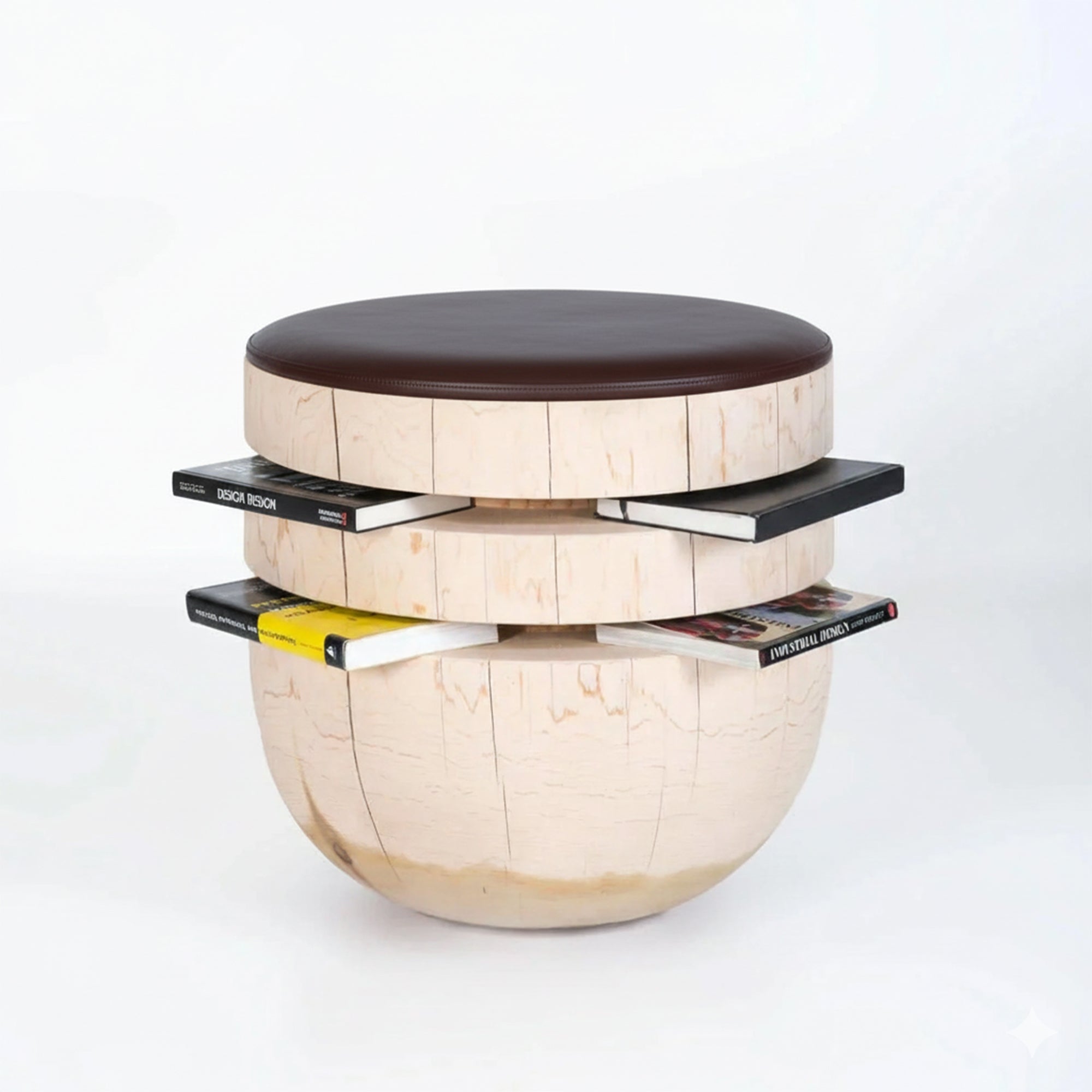 Bookworm Sehpa / Tabure Masif Sedir Yuvarlak Bej - nowshopfun