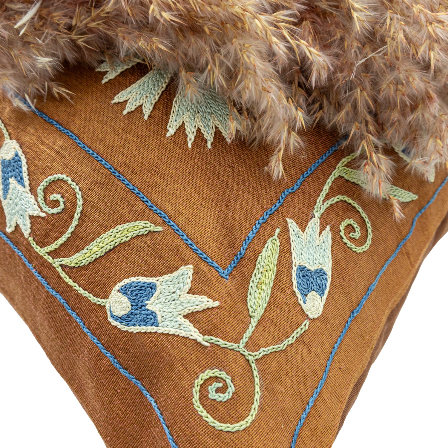 Aras Çiçekli İpek Kırlent 50x50 cm-Yastık & Kırlent-Soho Antiq-NowShopFun