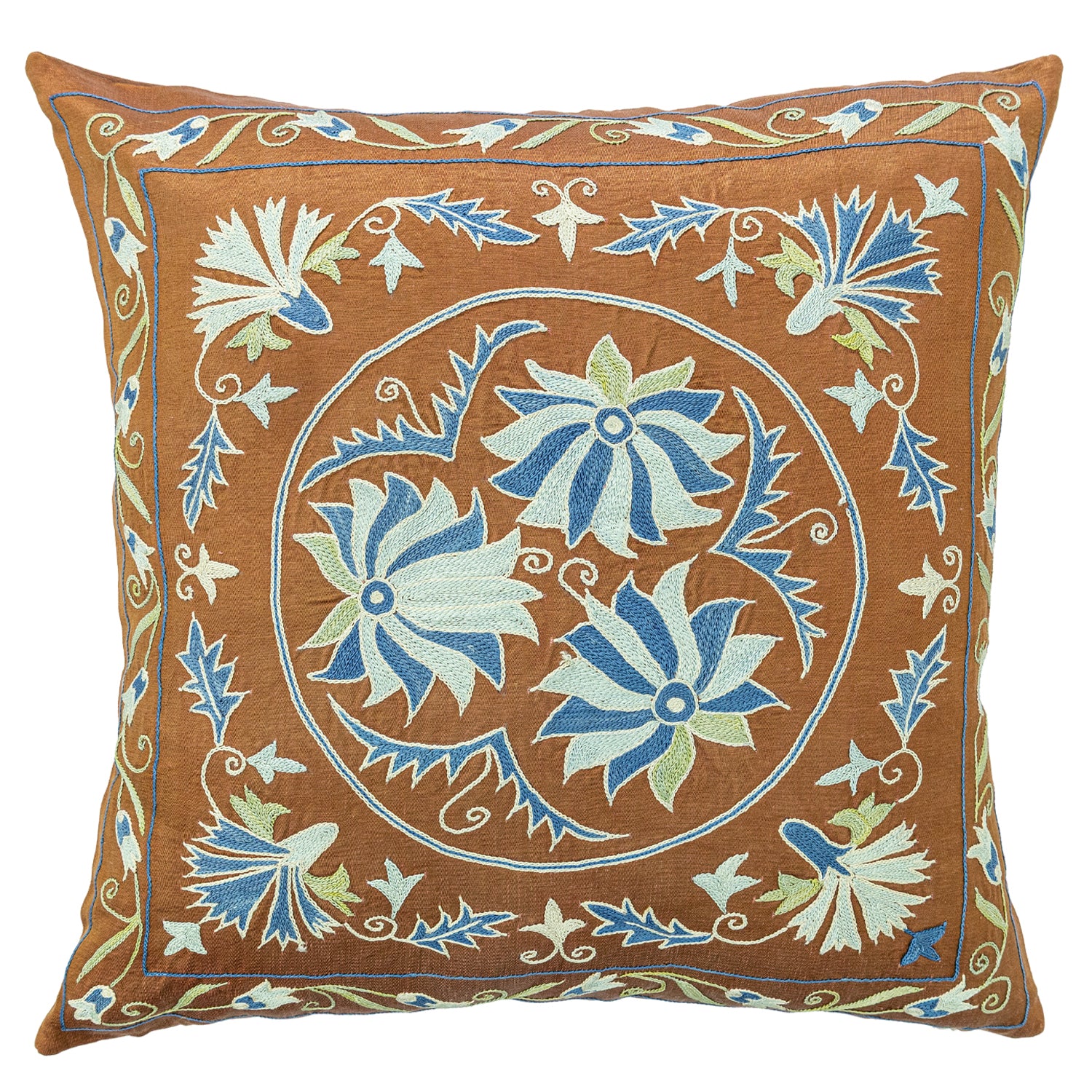 Aras Çiçekli İpek Kırlent 50x50 cm-Yastık & Kırlent-Soho Antiq-NowShopFun