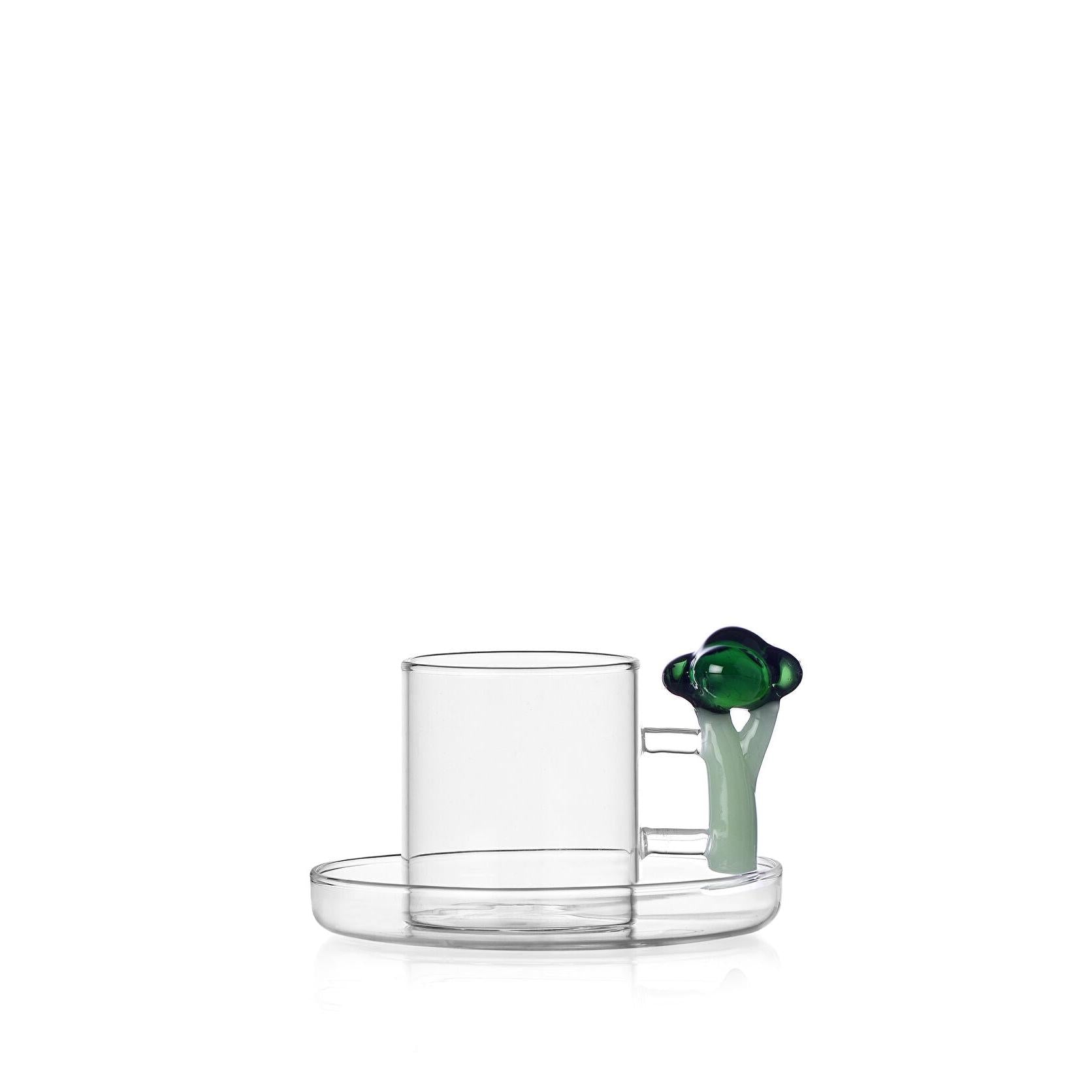 Vegetables Koleksiyonu Brokoli Figürlü Cam Kahve Fincanı