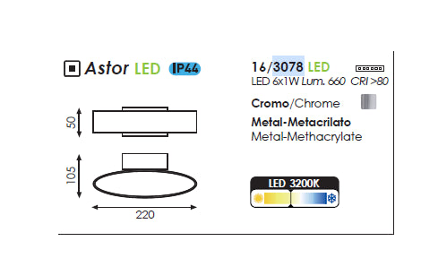 Astor Apli̇K 1l Krom Ø22x10 Cm Led 6x1w 3200k