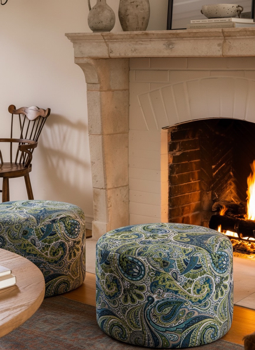 Attis %100 Pamuk Üzeri Taş Baskı Yuvarlak Puf