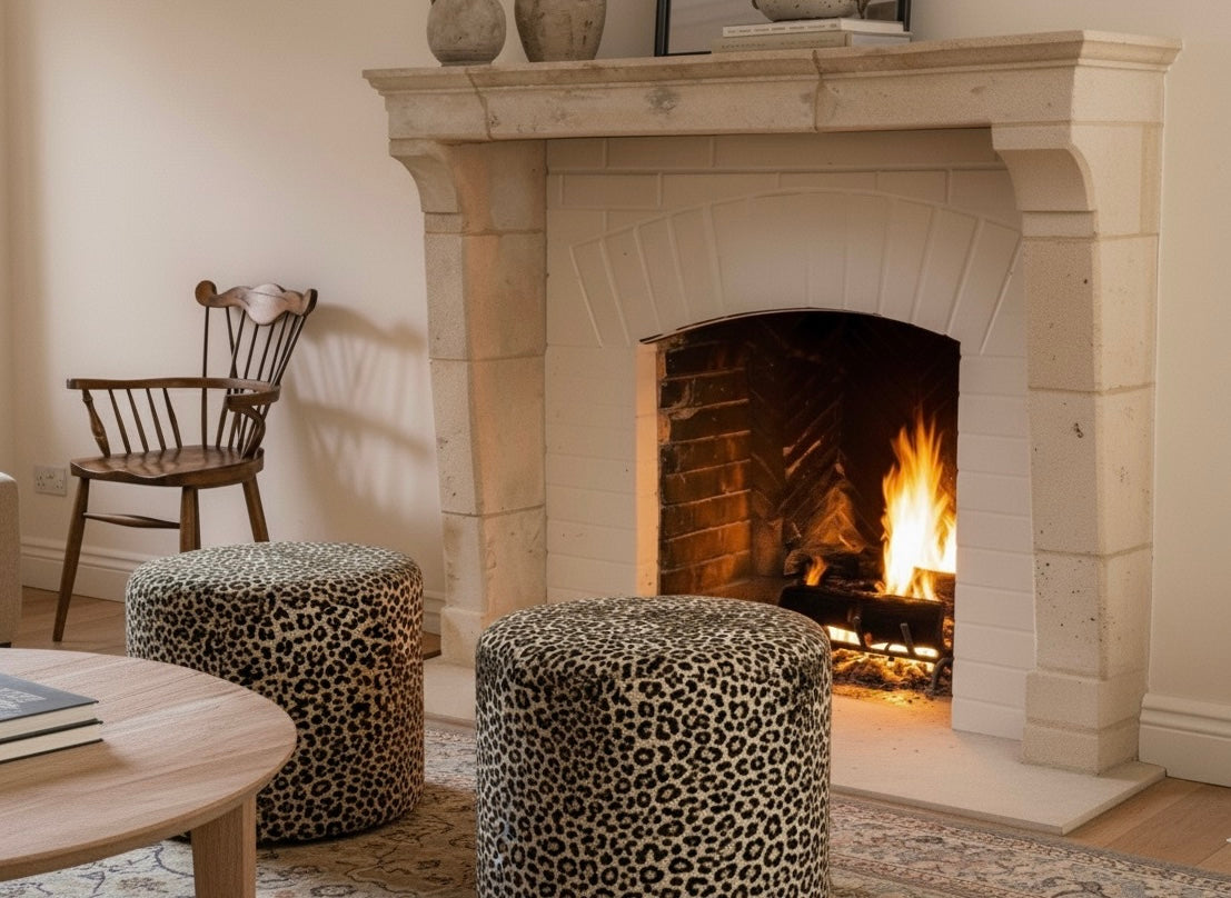 Attis %100 Pamuk Üzeri Taş Baskı Yuvarlak Puf