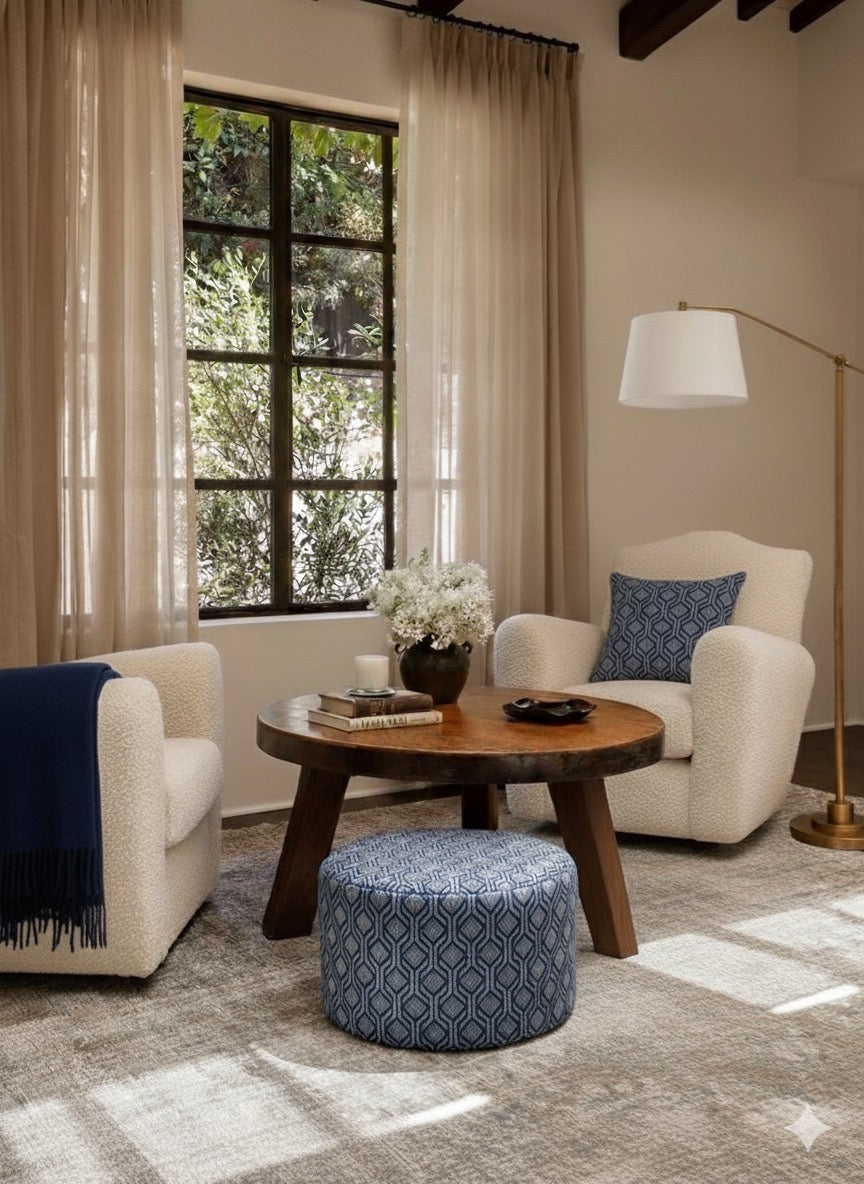 Attis %100 Pamuk Üzeri Taş Baskı Yuvarlak Puf