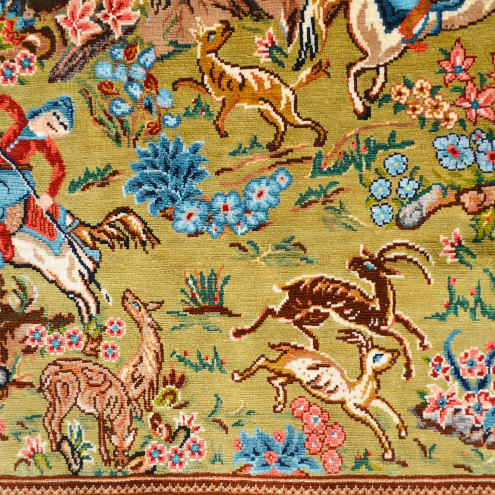 Av Sahnesi Desenli Saf İpek El Dokuma Duvar Halısı (42x60 Cm)