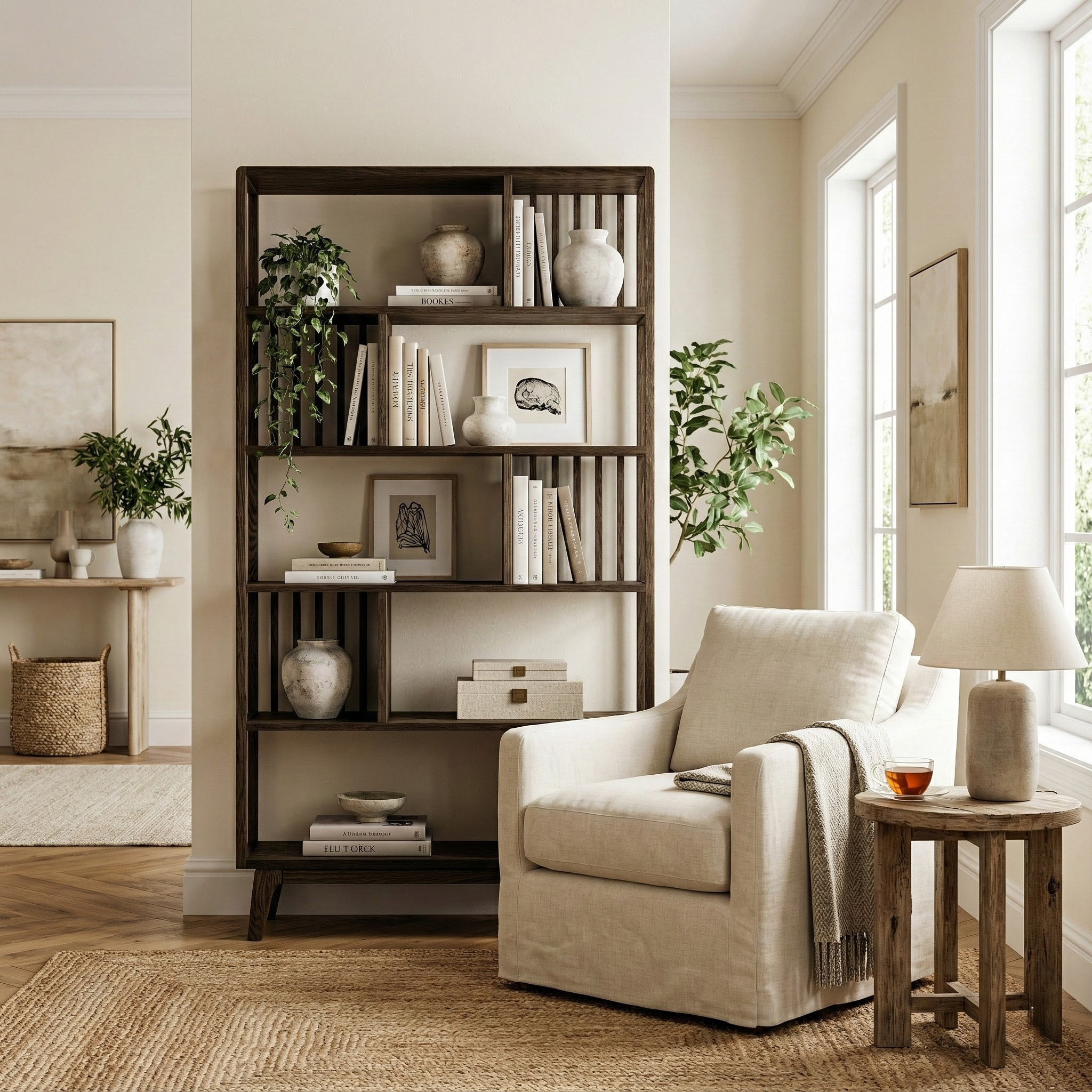 Avila Çıtalı Kitaplık Koyu Meşe