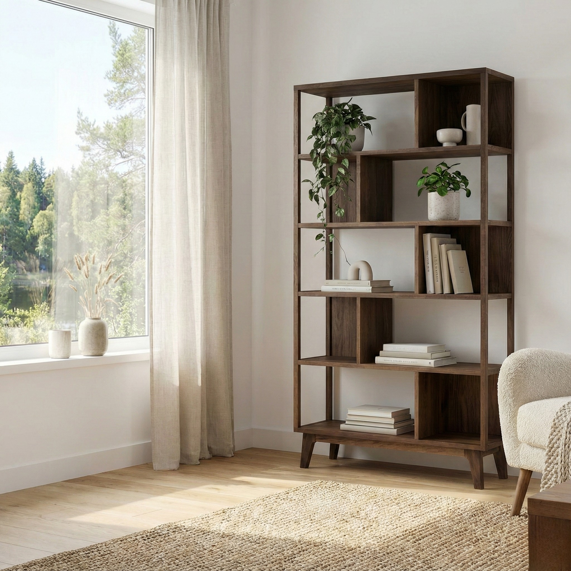 Avila Düz Kitaplık Koyu Meşe