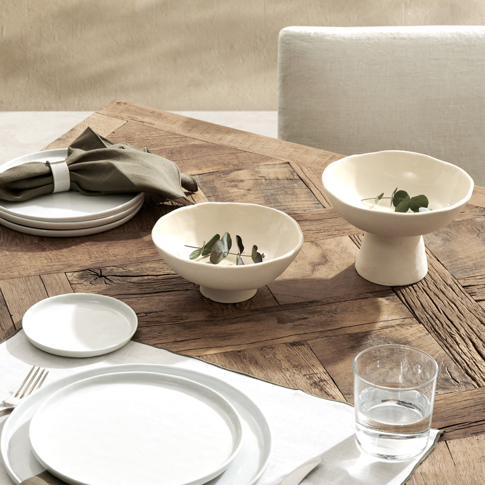 Ayaklı Stoneware Servis Standı-Kase-Edizione Living-Kemik Rengi-Orta-NowShopFun