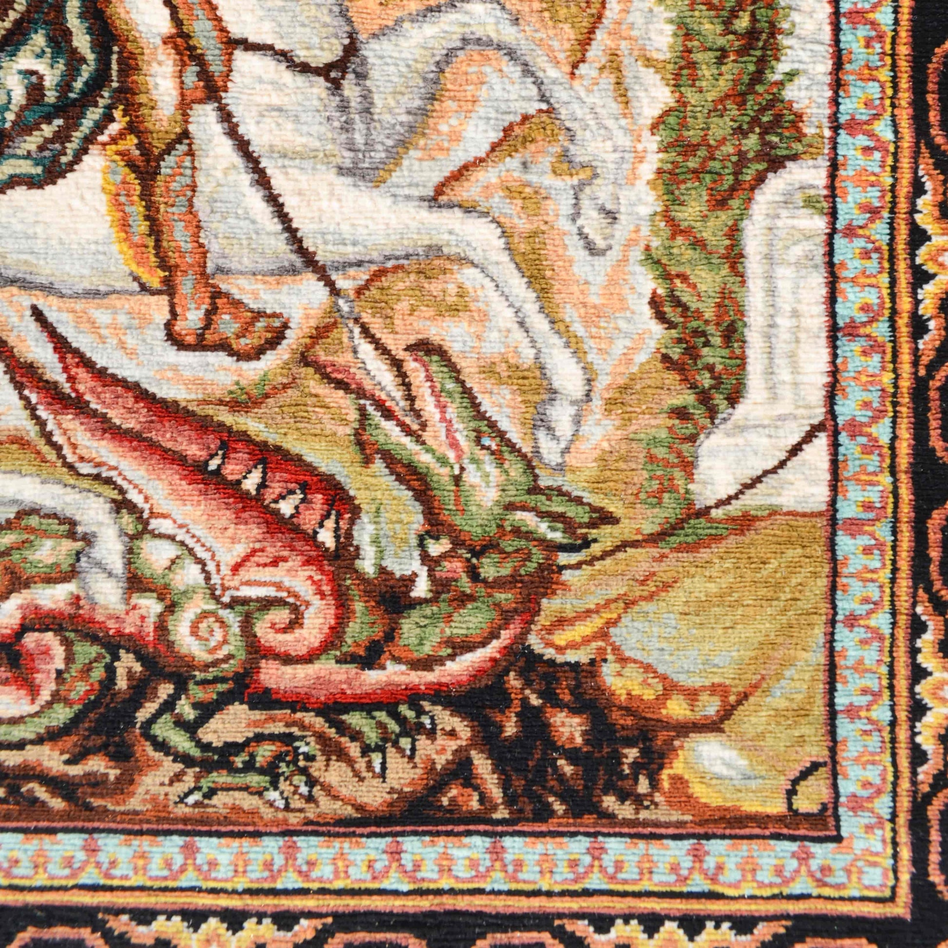 Aziz Yorgi ve Ejdarha Desenli Saf İpek El Dokuma Duvar Halısı (38x38 cm)