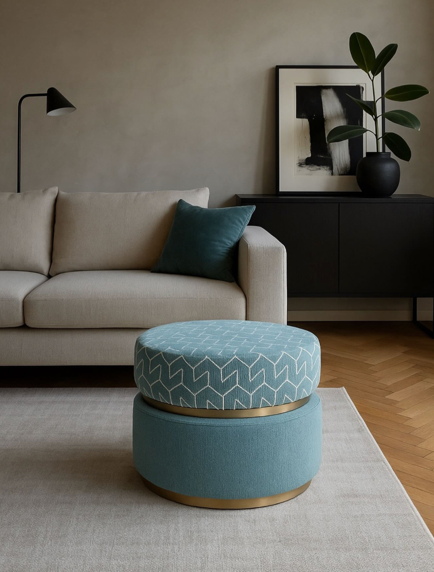 Azzurro Geometrik Desenli Bukle Keten Puf